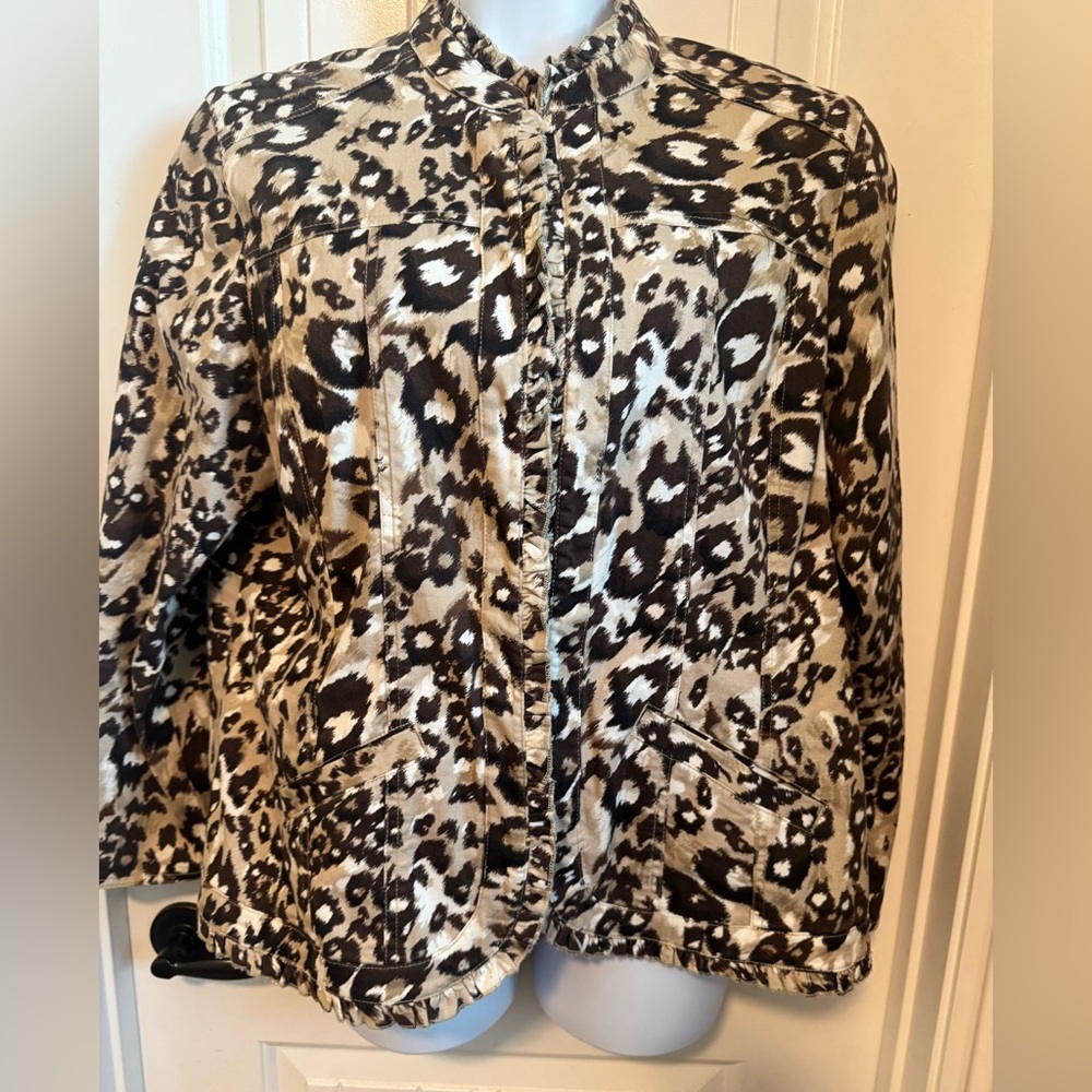 Additions by Chico’s Leopard Print Jacket w/Ruffled Front Closure and Collar, 3
